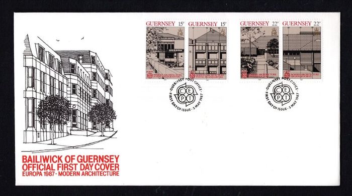 1987 Guernsey Europa Modern Architecture Commemorative Stamps Official First Day Cover (FDC)
