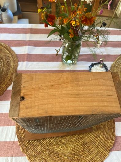 Unused Rustic Wooden Bird Feeder with Wire Mesh