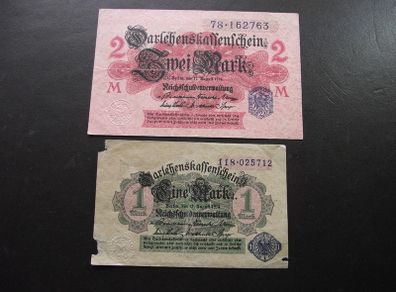 Germany. Darlehnskassenschein. 1 Mark & 2 Mark (12.8.1914)