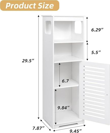 White Storage Cabinet Floor Standing Home Storage Furniture Shelf,Suitable for Toilet Bedroom Kitchen Living Room