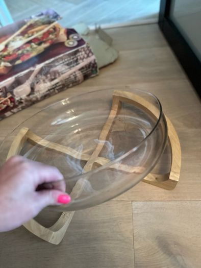 Large glass bowl / wooden stand / bowl only