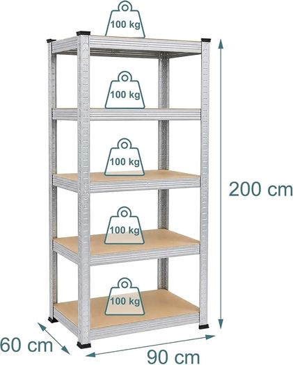 Heavy-Duty Shelving Unit, 5 Tiers, HWD: 200 x 90 x 60 cm, Silver up to 875 kg, basement & garage, storage rack, steel