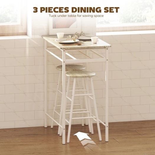 3 Piece Bar Table Set, Bar Table with Shelf, 2 Stools with Footrest, Kitchen Table and Chairs for Dining Room, Pub, Cafe