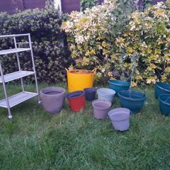 Metal trolley 4x hanging planters flexible tube pots