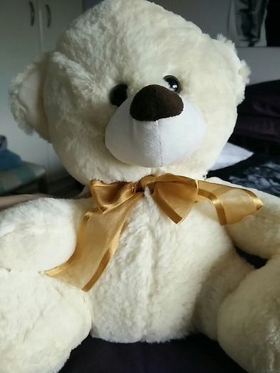 Cream Bear with Gold Bow - Medium sized