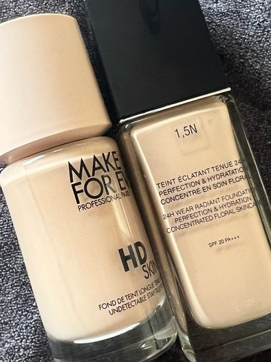 Dior forever skin glow foundation and makeup forever HD skin undetectable stay true foundation