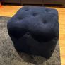 Navy blue velvet upholstered cube pouffe Image 2