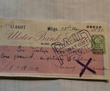 1932 Ulster Bank Cheque Paid To Sir Jocelyn Gore Booth In 1932