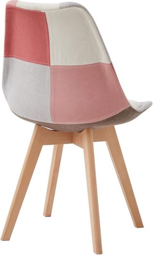 Set of 4 PATCHWORK Upholstered Dining Chairs Morandi Pink  with Patchwork Fabric and Metal Beech Wood Legs for Bedroom Living Room Kitchen