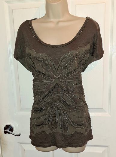 Monsoon Khaki Loose Fitting Emblished Top Size 12