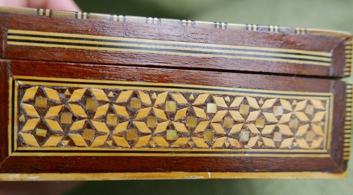 Vintage Handmade Wooden Jewelry Box Wood Trinket Storage Wood Box Mother of Pearl Inlay