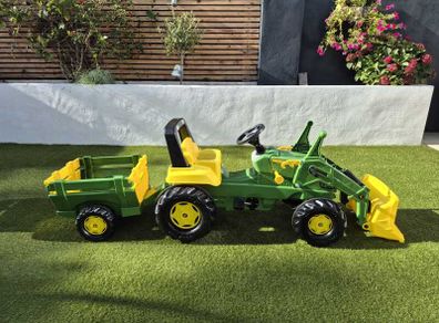 Rolly John Deere pedal tractor with loader and trailer