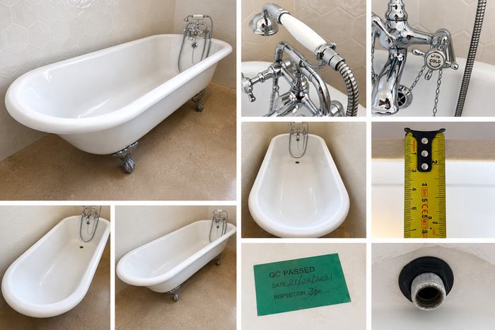 Victorian-Style Solid Composite Freestanding Roll-Top Bath + Azur Brassware