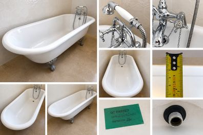 Victorian-Style Solid Composite Freestanding Roll-Top Bath + Azur Brassware