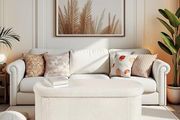 Folding Ottoman Storage Bench,Boucle Footstool Oval, End of Bed Stool, Ideal for Living Room, Bedroom, 100L Storage Space,White,110x38x38cm
