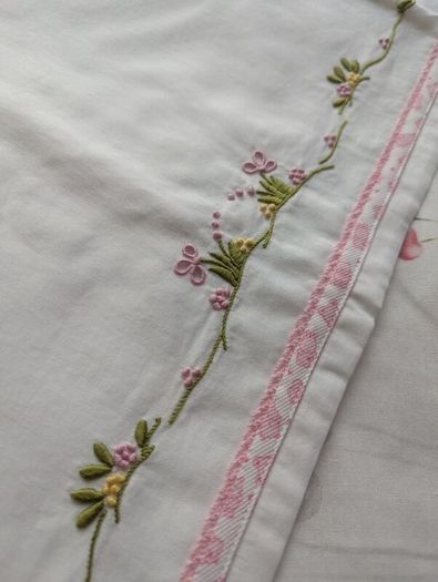 Hand-Embroidered Moses Basket Sheet  Traditional Madeira Embroidery 100% Cotton