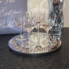 Vintage Etched Crystal Wine Glasses Set of 4 Elegant Stemware Barware