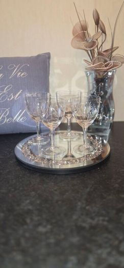 Vintage Etched Crystal Wine Glasses Set of 4 Elegant Stemware Barware