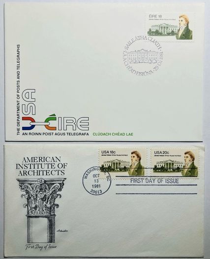Ireland 1981 James Hoban White House Architect FDC Irish & USA Envelopes Stamps