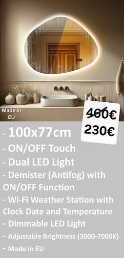 LED Bathroom Mirror Defogger Weather Station Backlit Dual LED