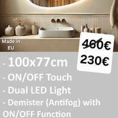 LED Bathroom Mirror 100x77cm Antifog Fog Free