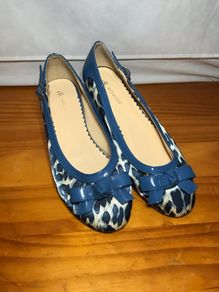 Ladies' Blue Leopard Print Flat Pumps UK4 EUR37      S-E