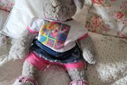 Cute fluffy bunny in build a bear outfit