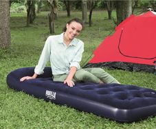 Bestway Pavillo Airbed Quick Inflation Outdoor Camping Air Mattress with Built-In Foot Pump, Blue, Single