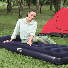 Bestway Pavillo Airbed Quick Inflation Outdoor Camping Air Mattress with Built-In Foot Pump, Blue, Single