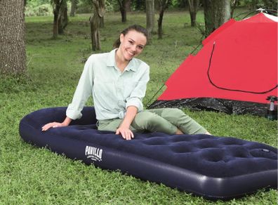 Bestway Pavillo Airbed Quick Inflation Outdoor Camping Air Mattress with Built-In Foot Pump, Blue, Single