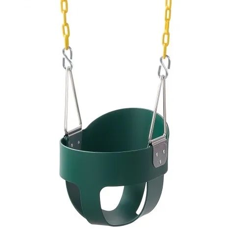 Toddler Swing 136 kg High Back Full Bucket Baby Swing Seat Green, for Outdoor & Indoor Backyard Playground, Heavy-Duty Coated Chains and Carabiners, Fully Assembled Seat for Toddlers Age 3+