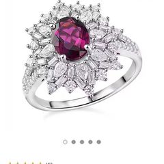 Garnet & Moissanite Silver Ring