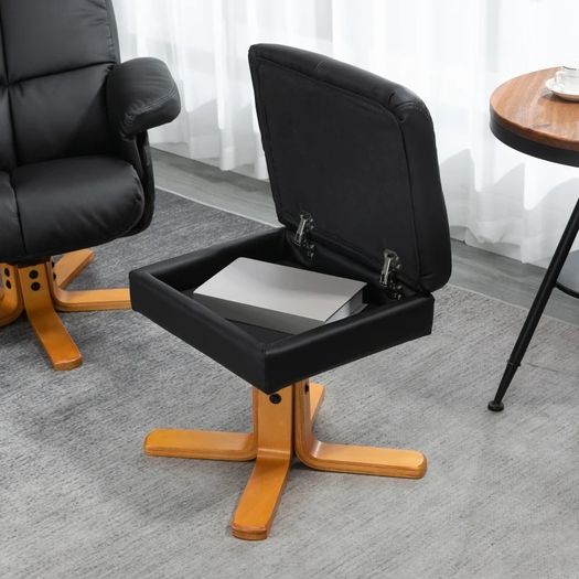 Faux Leather Swivel Recliner Chair with Footstool, Wooden Base and Storage for Living Room (FREE POSTAGE)