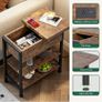 Side Table with Charging Station, Small Flip Top Narrow Sofa End Table with USB Ports, Type C Ports and Outlets, with Storage, 3-Tier, for Living Room, Bedroom, Brown Image 4