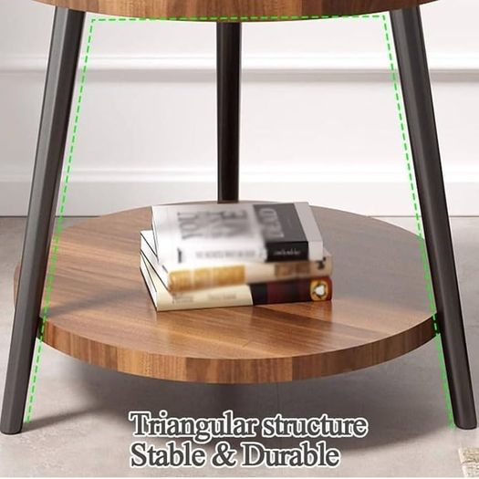 Modern Round Coffee Table with 2 Tier Storage Shelf Stylish Wooden Center Table Versatile Sofa Side Table Nightstand for Living Room & Home Office Brown