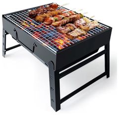 Portable Foldable Charcoal Grill for Outdoor, Stainless Steel BBQ Tabletop Smoker for Picnic, Garden, Terrace, Camping, Travel, Hiking