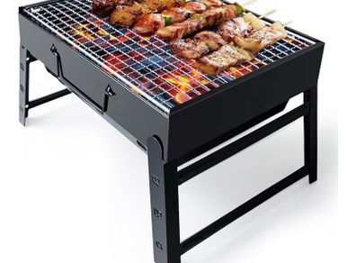 Portable Foldable Charcoal Grill for Outdoor, Stainless Steel BBQ Tabletop Smoker for Picnic, Garden, Terrace, Camping, Travel, Hiking