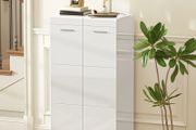 High-gloss shoe cabinet, shoe storage with adjustable shelves for hallway, entry, space for 10 pairs, white
