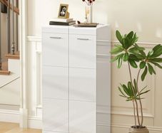 High-gloss shoe cabinet, shoe storage with adjustable shelves for hallway, entry, space for 10 pairs, white