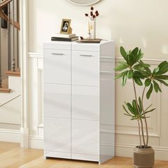High-gloss shoe cabinet, shoe storage with adjustable shelves for hallway, entry, space for 10 pairs, white