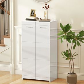High-gloss shoe cabinet, shoe storage with adjustable shelves for hallway, entry, space for 10 pairs, white