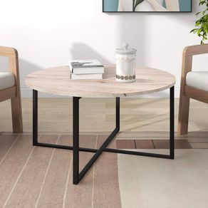 SALE | Round Coffee Table Tea Table Round Coffee Table for Living Room with Metal Legs, Black+White oak
