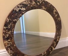 Round Mosaic Wall Mirror with Crackled Gold & Dark Brown Frame