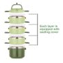 SANQIAHOME Multi-layer Stackable Stainless Steel Lunch Box, Leak-proof, Green Image 2