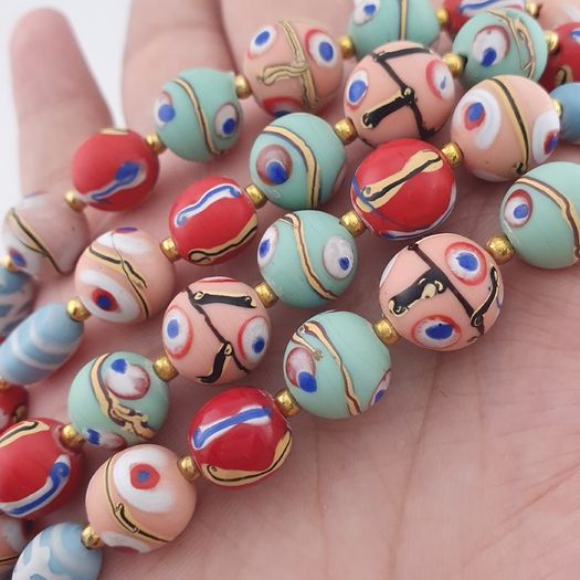 Antique Mix Venetian Style MultiColor Eyes Glass Beads Necklace