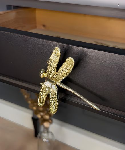 Black & Gold Dragonfly Console Table with Drawer