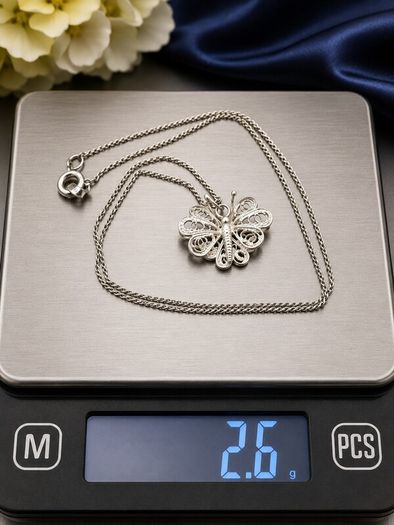 Vintage 925 Sterling Silver Filigree Butterfly Necklace