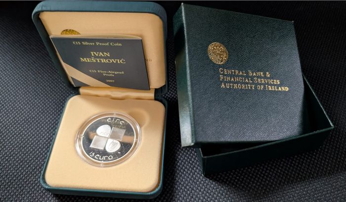 Fifteen Euro Silver Proof Ivan Mestrovic - The Famous Irish "woman With Harp" Coin 2007.