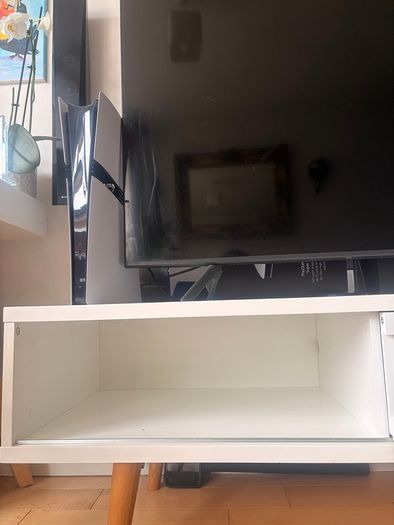 White TV Unit with Wooden Legs