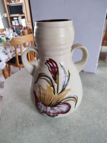 Rare find Vintage Ellgreave POTTERY Twin Handled Pottery Vase, Midas Floral Pattern, Made in England, 9.50"